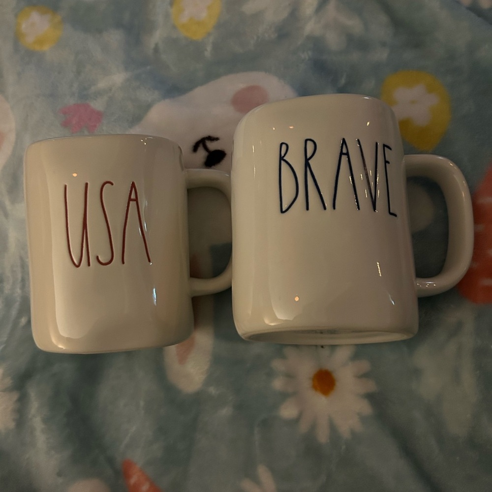 NEW RAE DUNN Ceramic Mug Set - USA and BRAVE Design